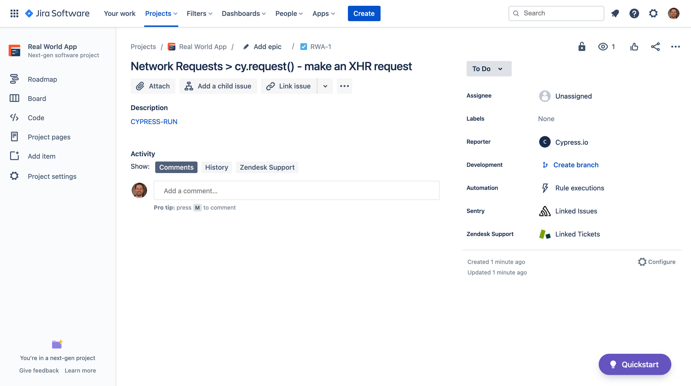 Jira Issue of Cypress Failure